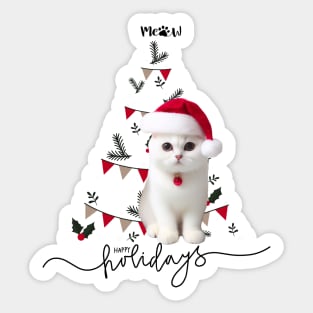 Cat Meaw in Santa hat with christmas tree happy holidays ,Brafdesign Sticker